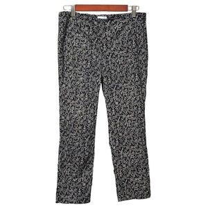 J Jill Black White Floral Stretch Pants Size 6 Petite Boho Pull On Cropped